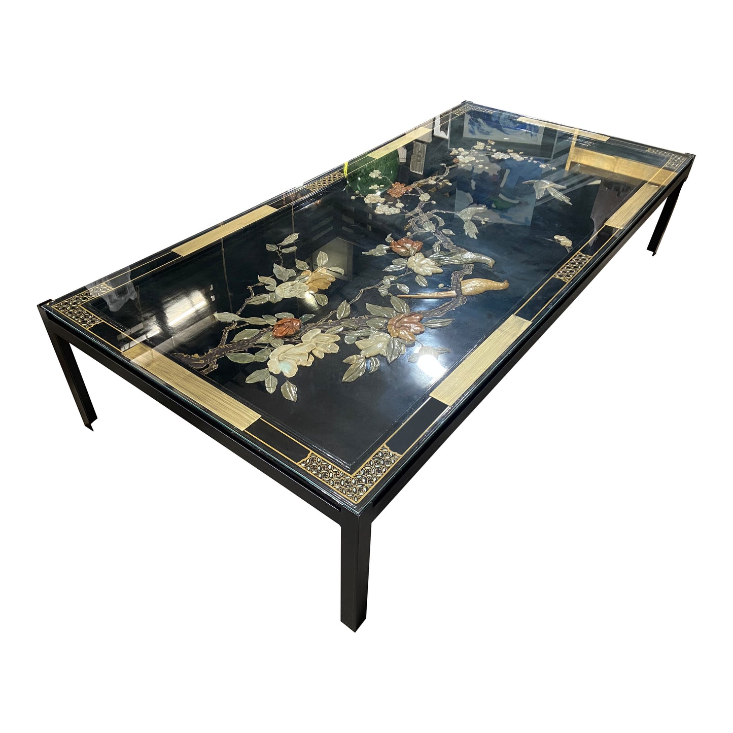 Lacquer Panel Coffee Table with Jade and Mother of Pearl