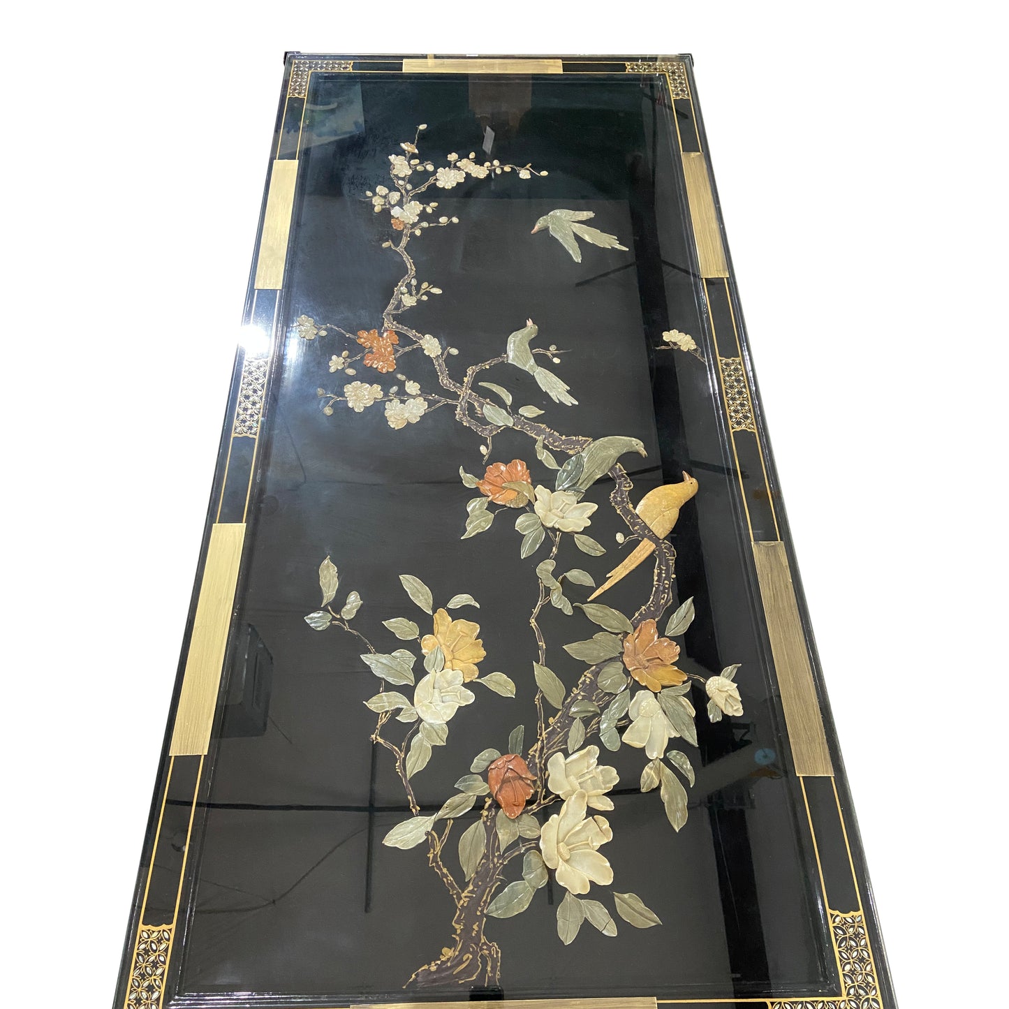Lacquer Panel Coffee Table with Jade and Mother of Pearl