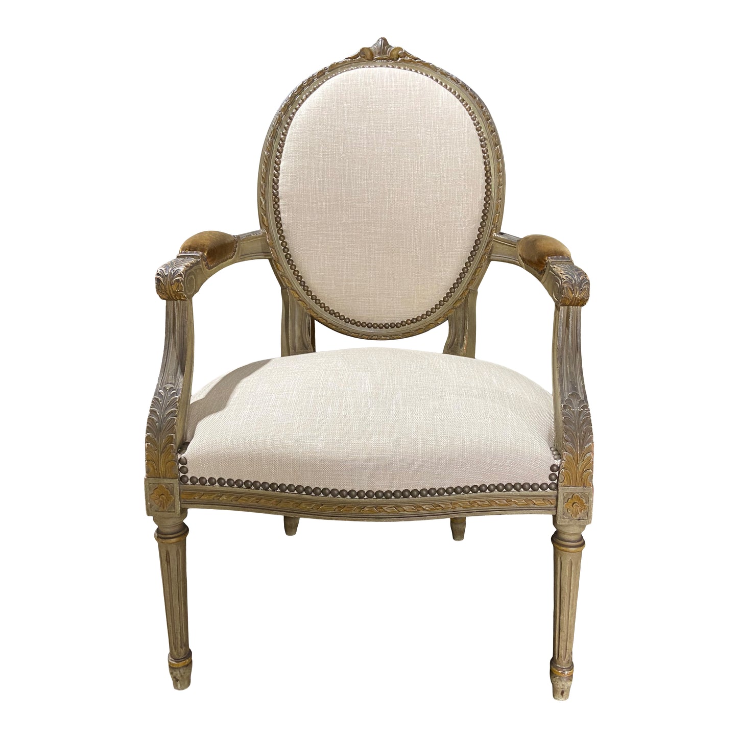 Antique Bergere Chairs with Original Velvet Arms