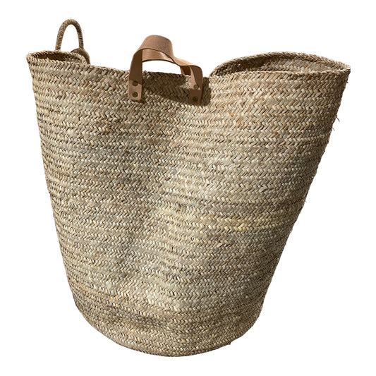 Straw Basket with Leather Straps