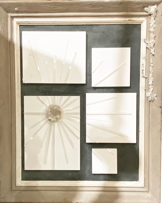 Selenite Starburst Composition in Antique Frame with Quartz
